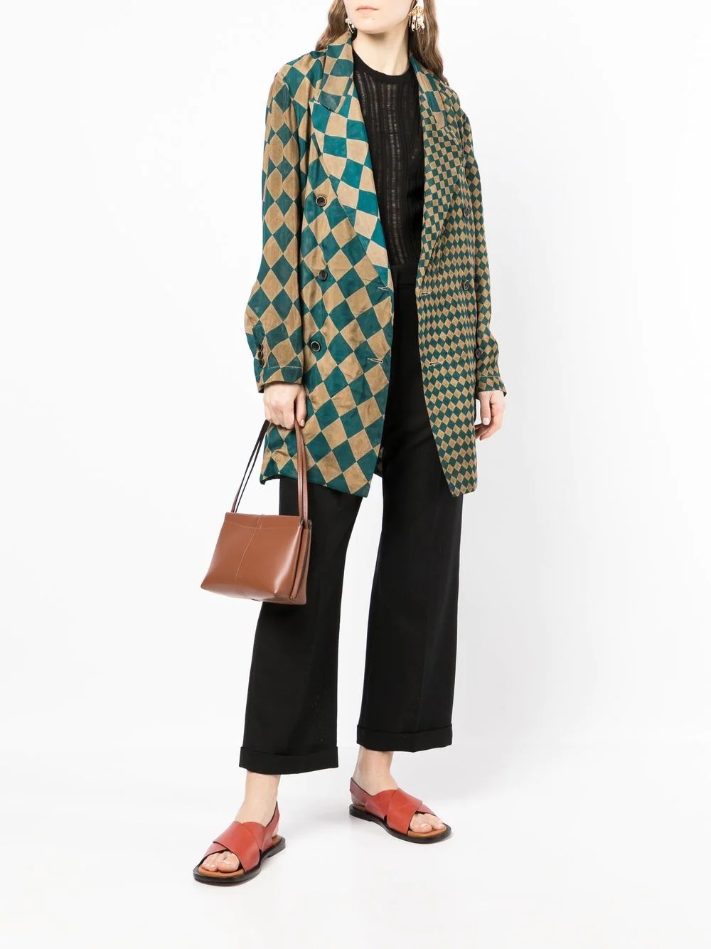 check-pattern double-breasted jacket - 3