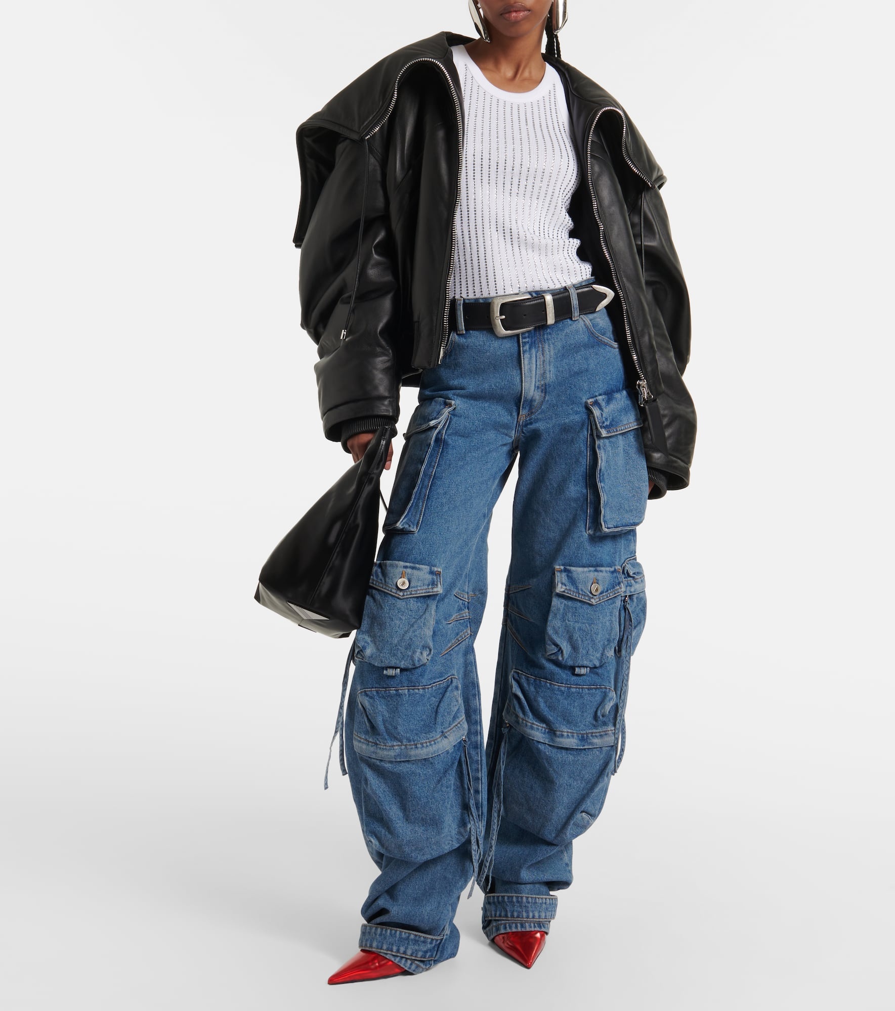 Oversized leather bomber jacket - 2