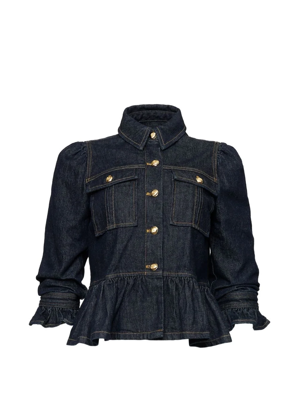 Delanie button-up ruffled-sleeve denim jacket - 1