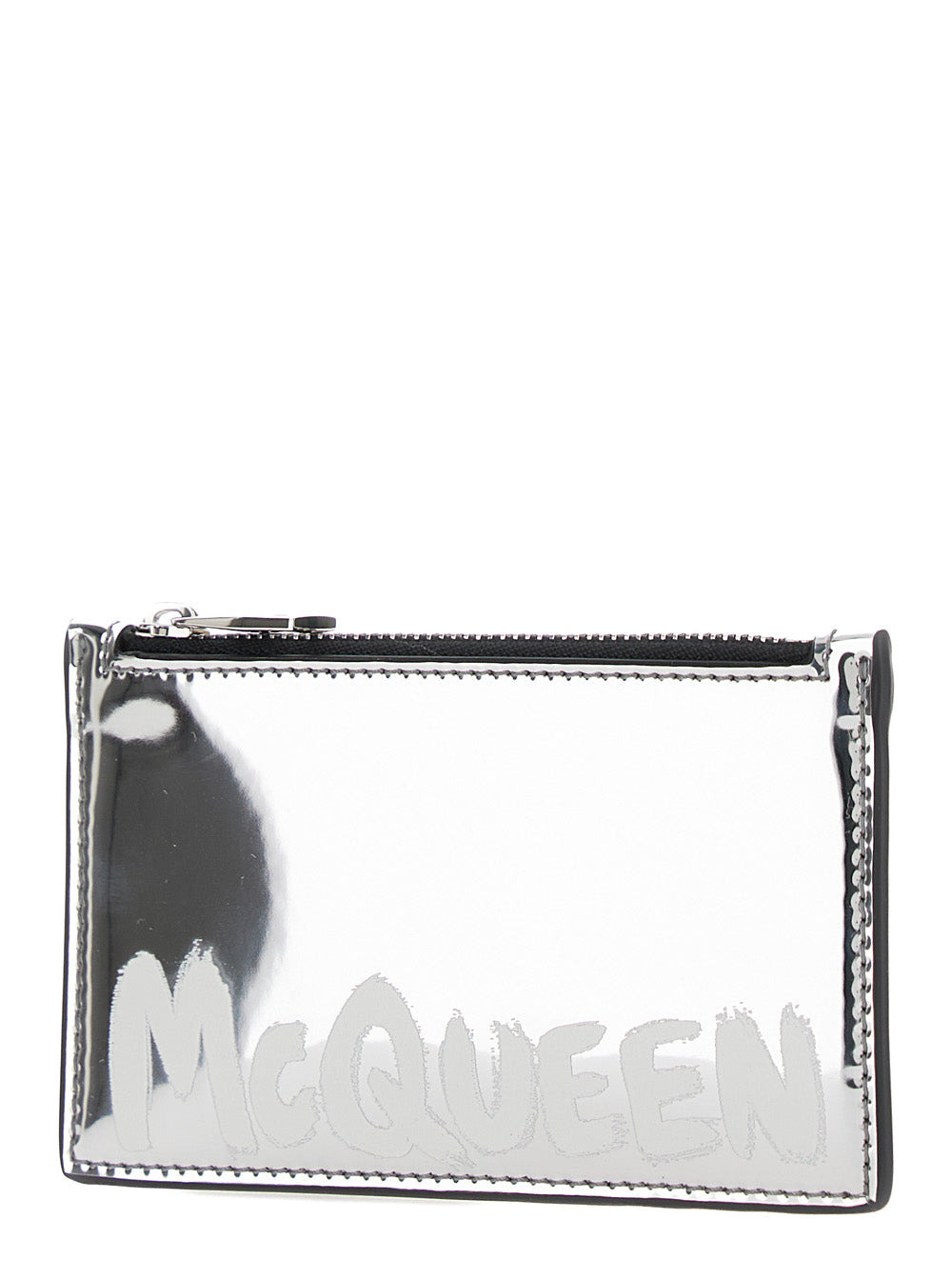 Alexander Mcqueen Men Silver Card-Holder With Mcqueen Graffiti Logo In Laminated Leather Man - 2
