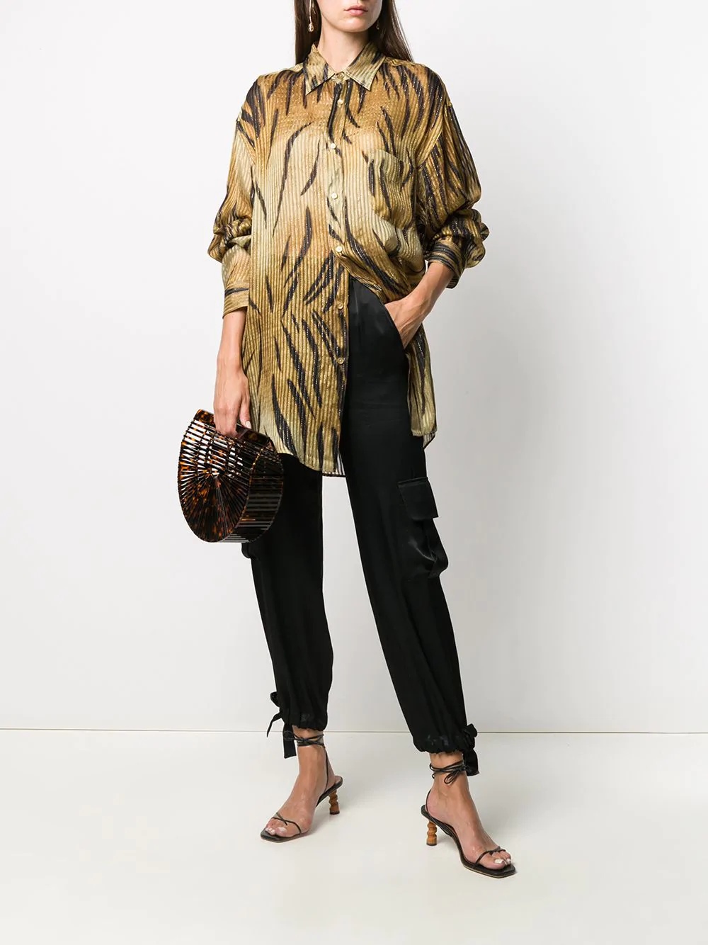 pleated tiger print shirt - 2