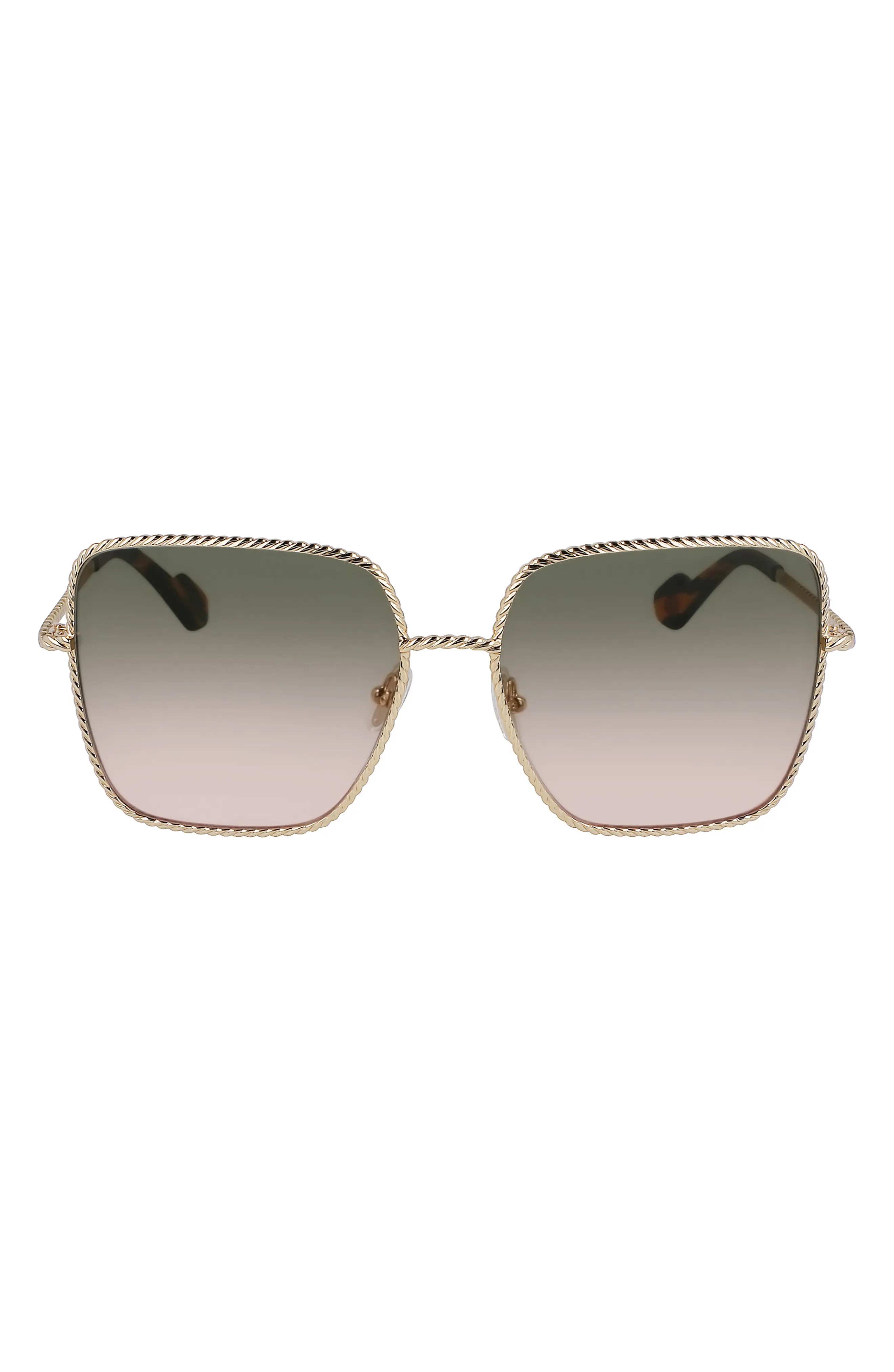 Babe 59mm Gradient Square Sunglasses in Gold/Gradient Green Peach - 1