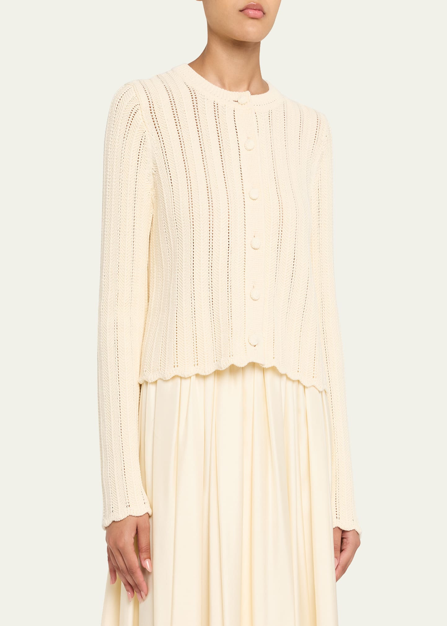 Mariette Pointelle Cotton Knit Cardigan - 4