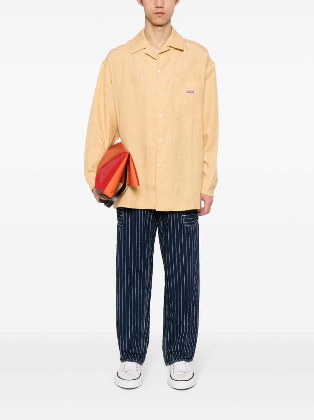 logo-appliquÃ© linen oversized shirt - 2