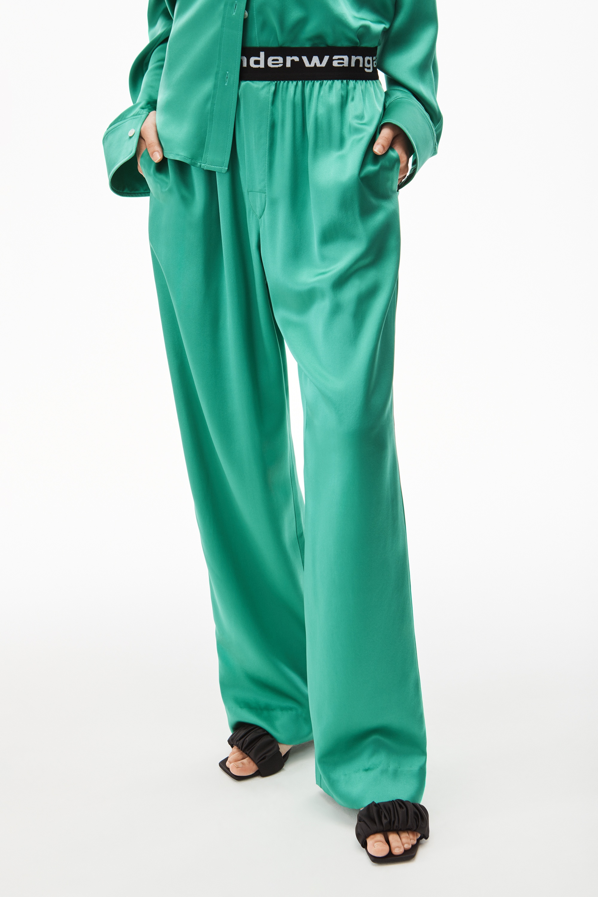 LOGO ELASTIC PANT IN SILK CHARMEUSE - 5