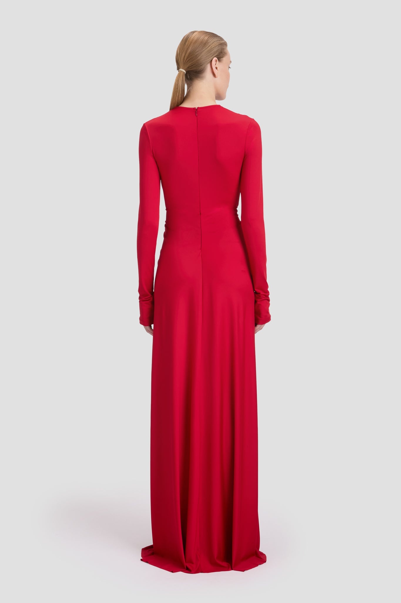 Long Sleeve Deep V-Neck Gown In Rose - 5