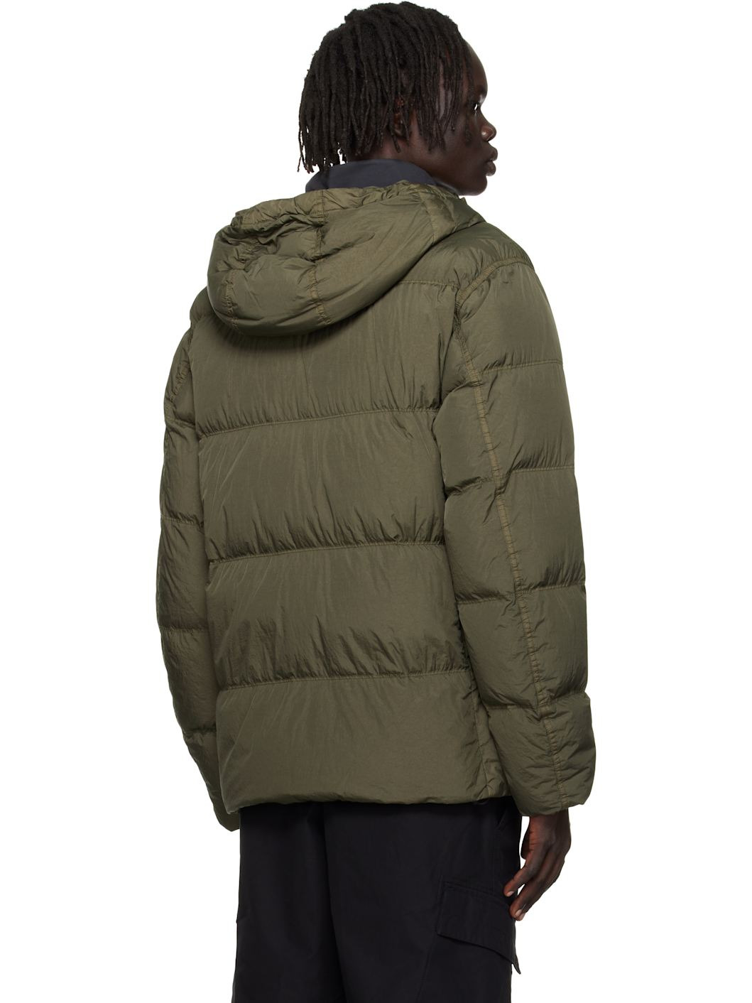 Green 4100011 Hooded Nylon Down Jacket - 3