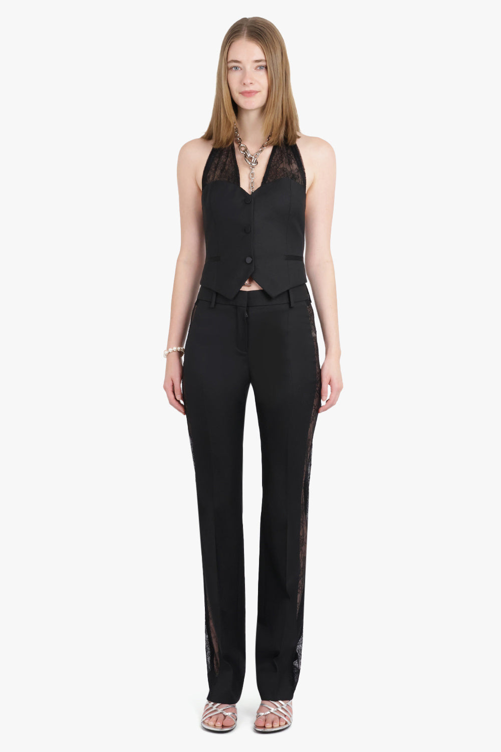 LACE SIDE PANEL STRAIGHT LEG PANT | BLACK - 4