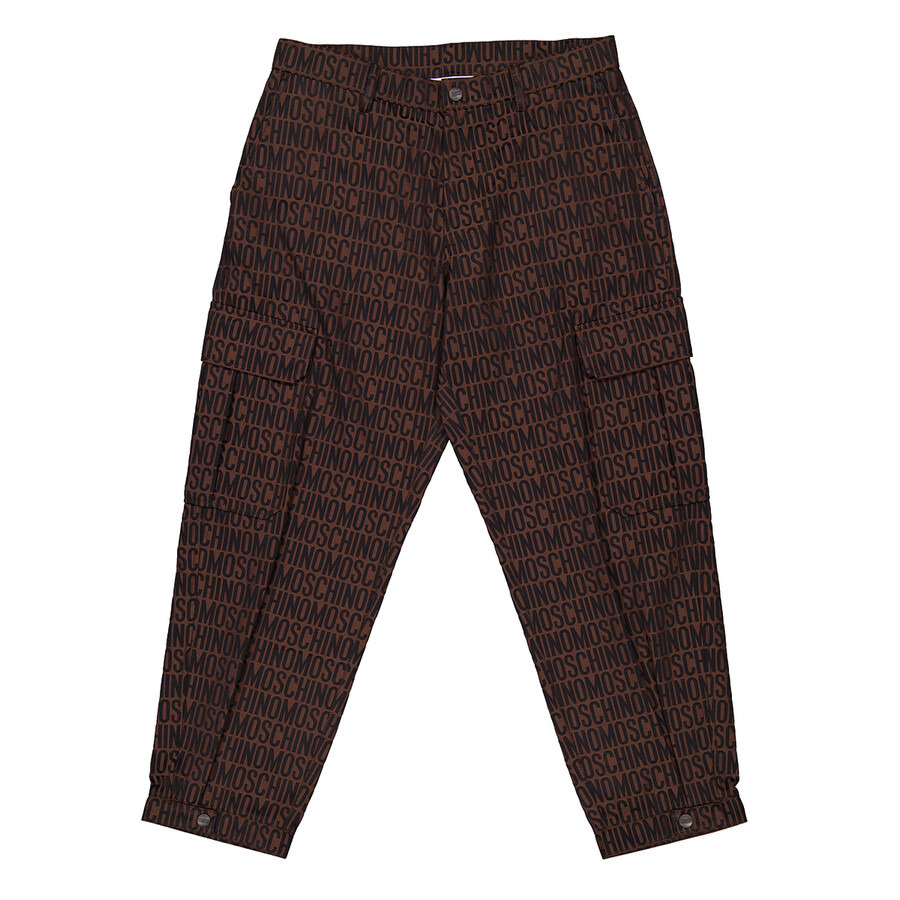 Moschino Men's Brown/Black Allover Monogrammed Cargo Trousers - 5