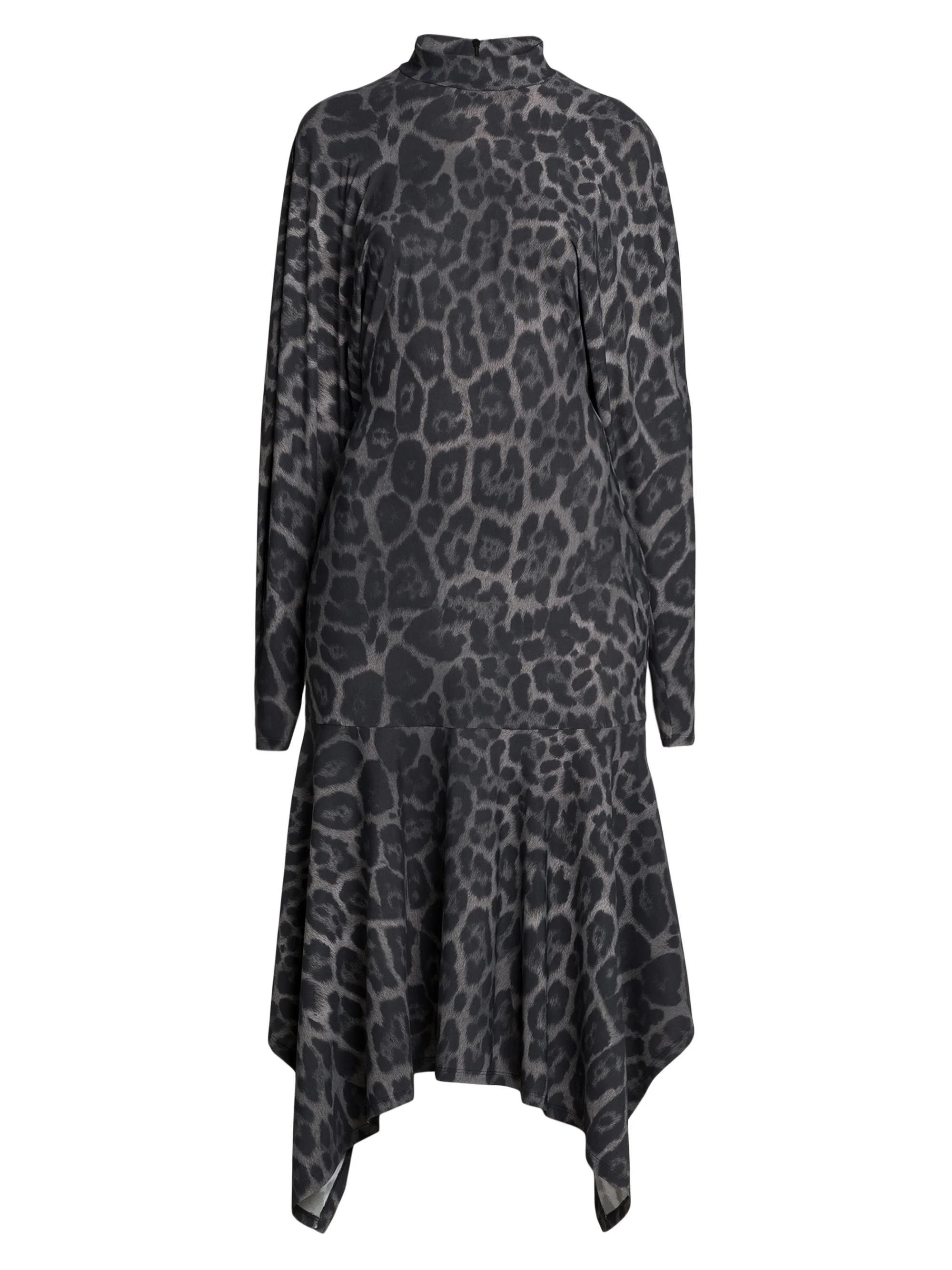 Women's Asymmetric Leopard-Print Mock-Turtleneck Midi-Dress - Ash Grey - 1
