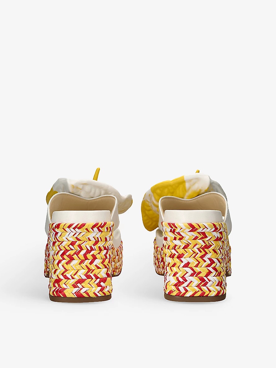 Petal flower-embellished leather platform sandals - 4