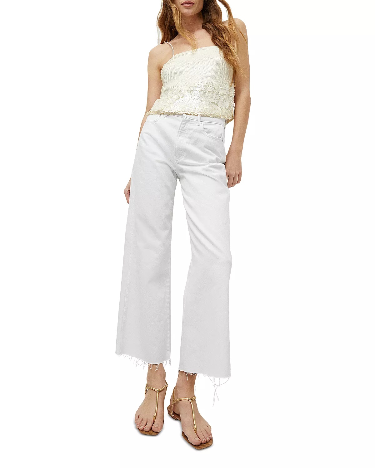Taylor High Rise Cropped Wide Leg Jeans in White - 6