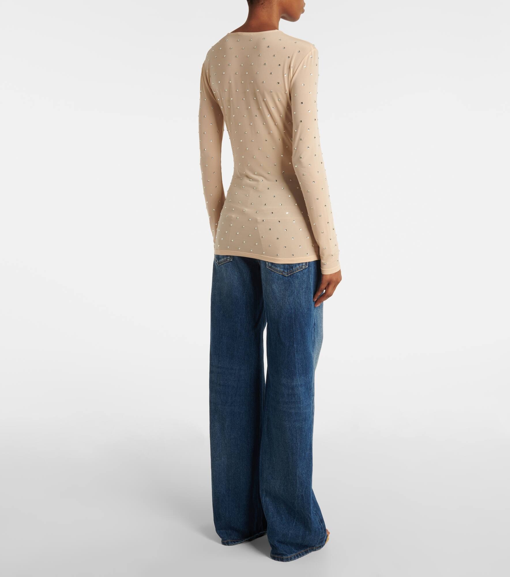 Crystal-embellished semi-sheer top - 3