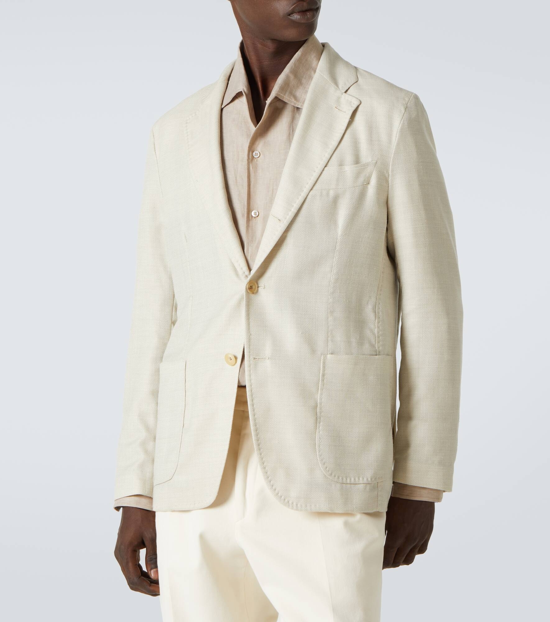 Herringbone wool, silk, and linen blazer - 3