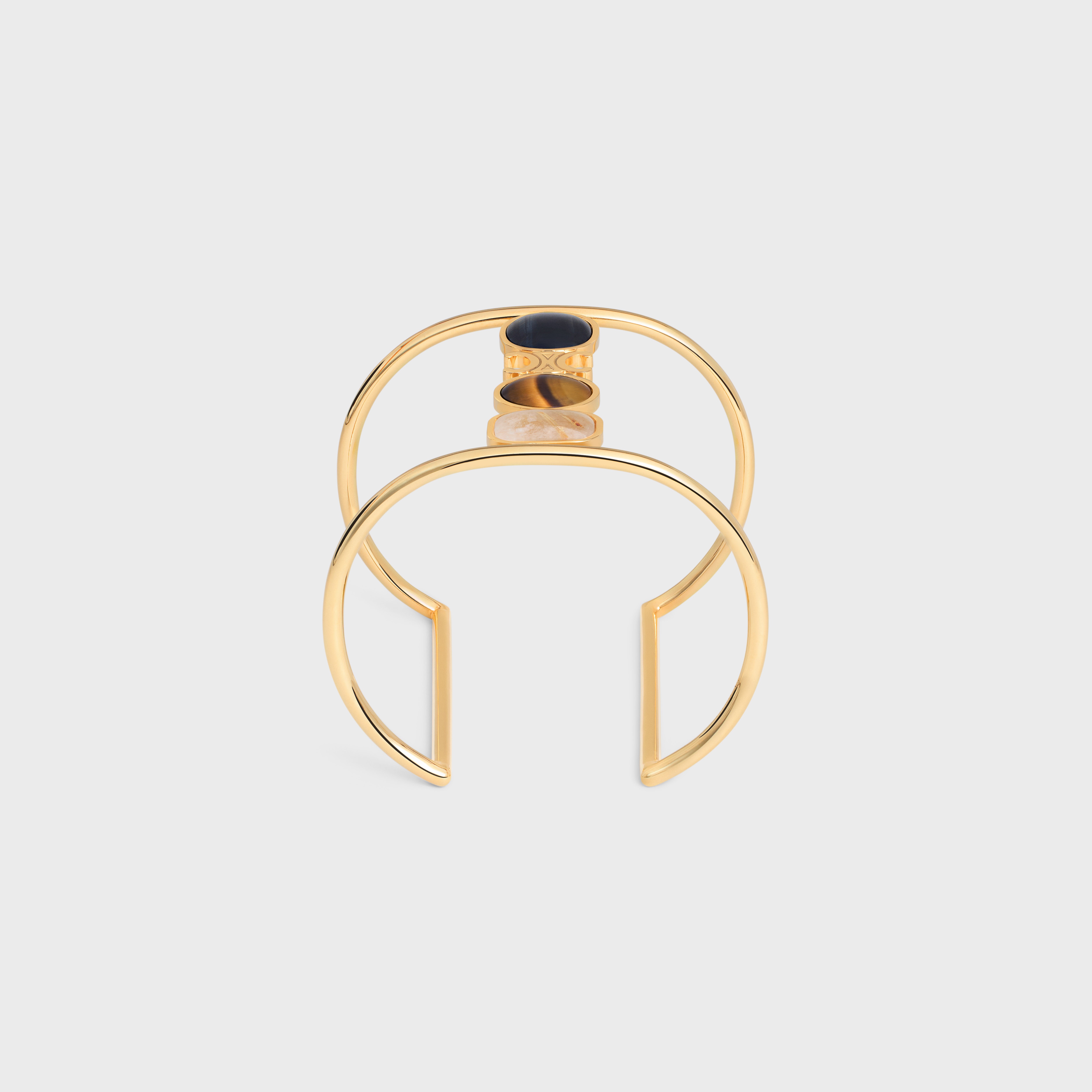 Triomphe Indie Cuff in Brass with Gold Finish, Rutilated Quartz, Tiger Eye and Hawk Eye - 1