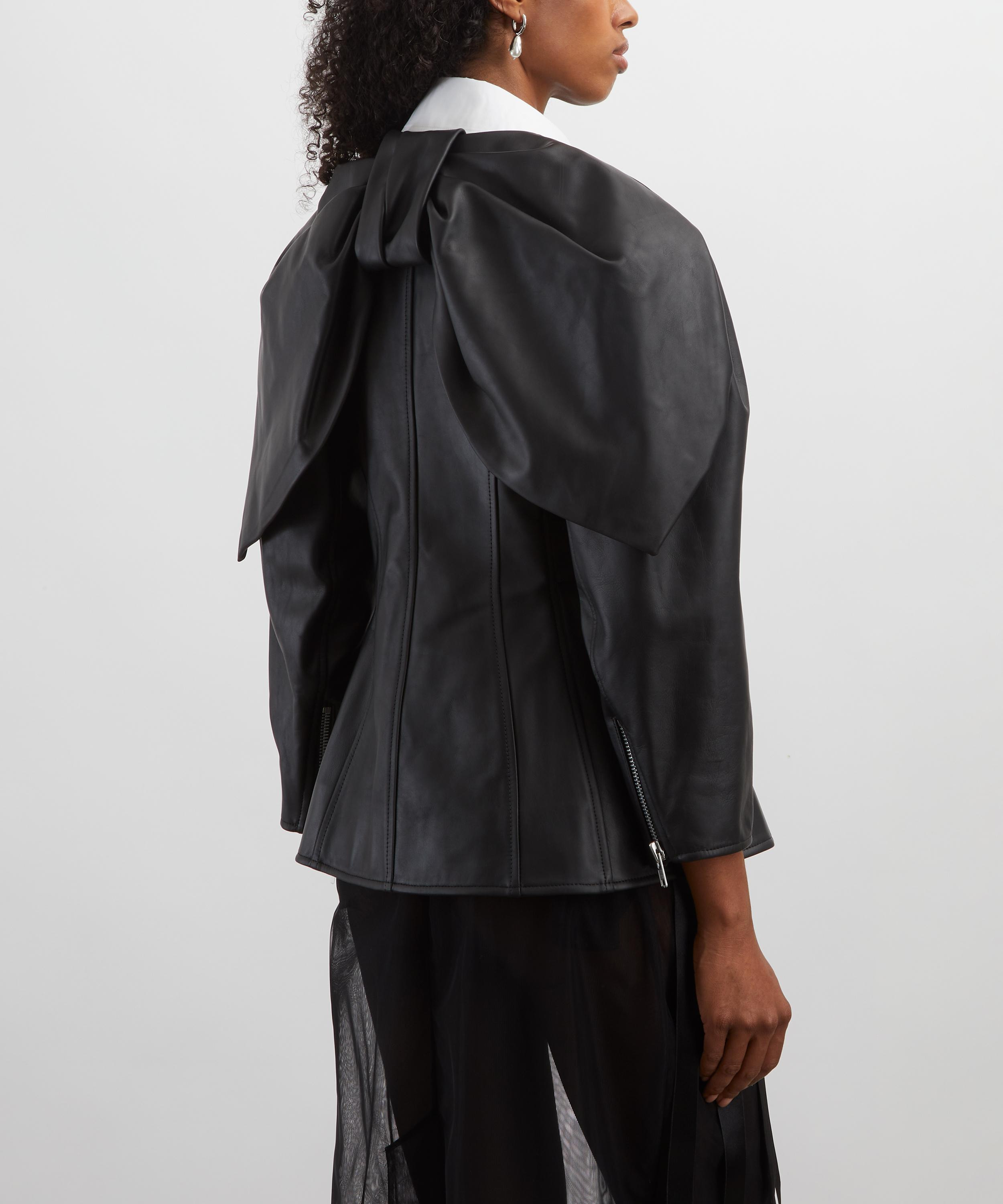 Sculpted Bow Embellished Biker Jacket - 4