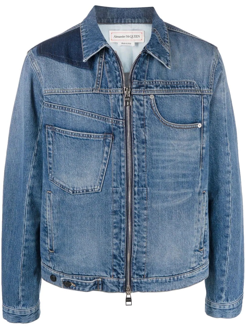 zip-fastening panelled denim jacket - 1