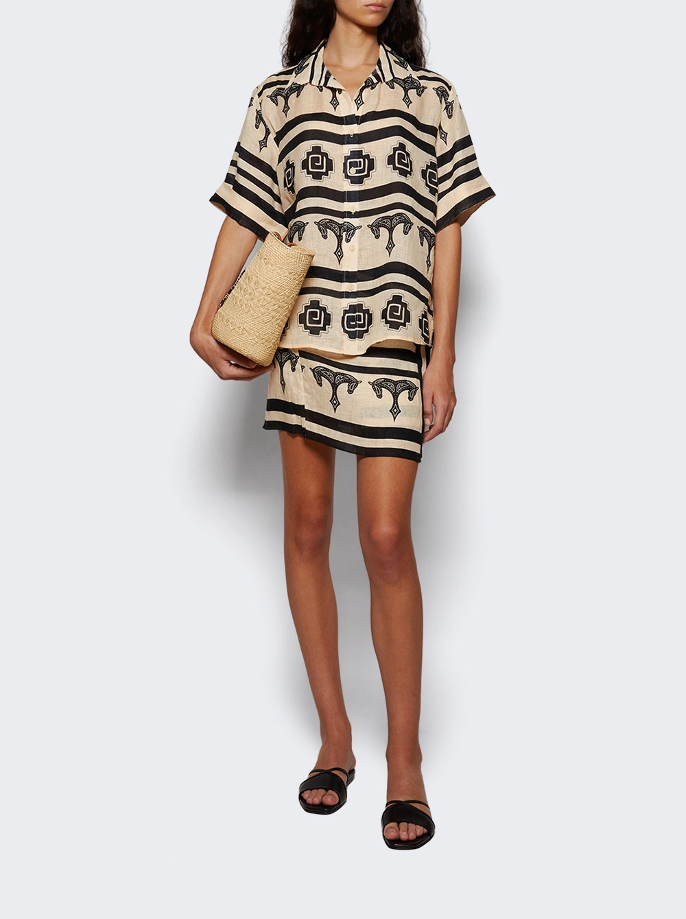 Roots Wrap Skirt Ecru And Black - 5