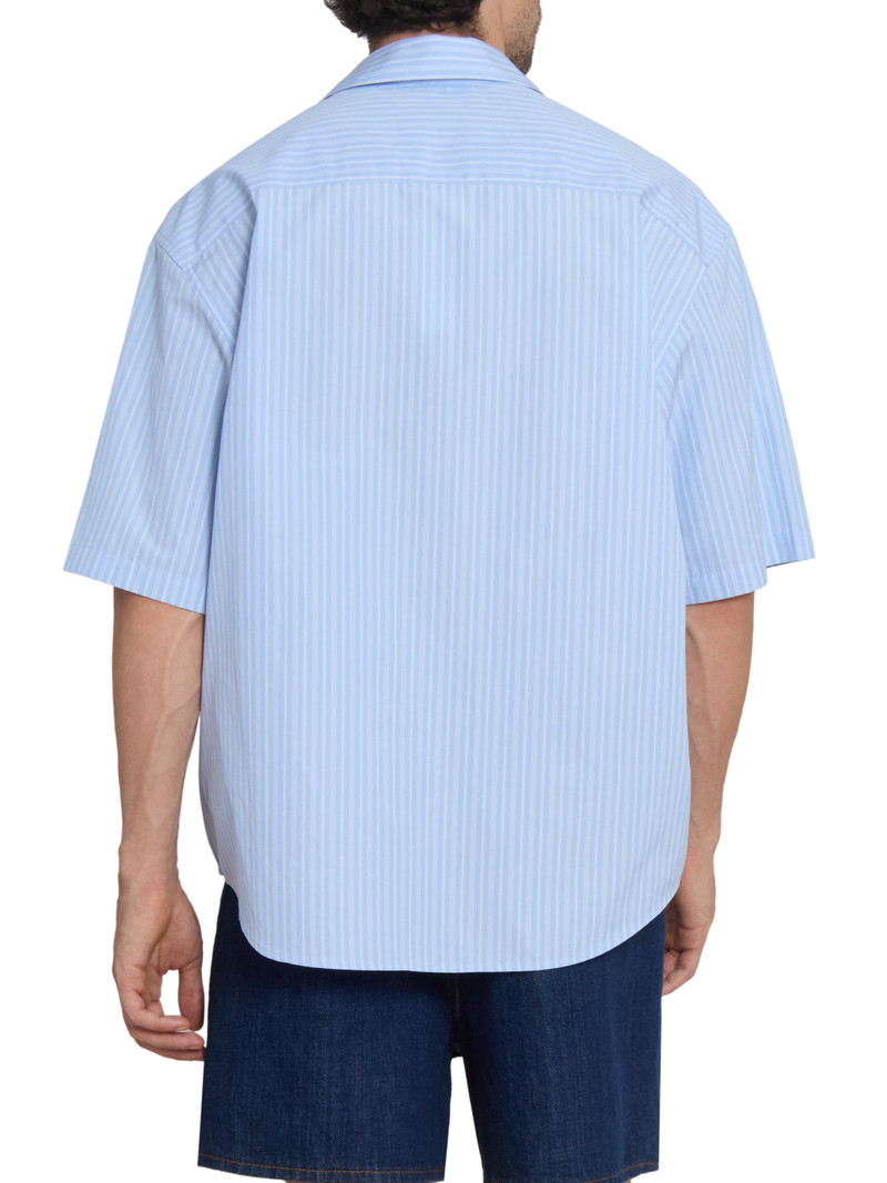 Men's Striped Cotton Boxy Camp Shirt - Bleu Cachemire Blanc 5