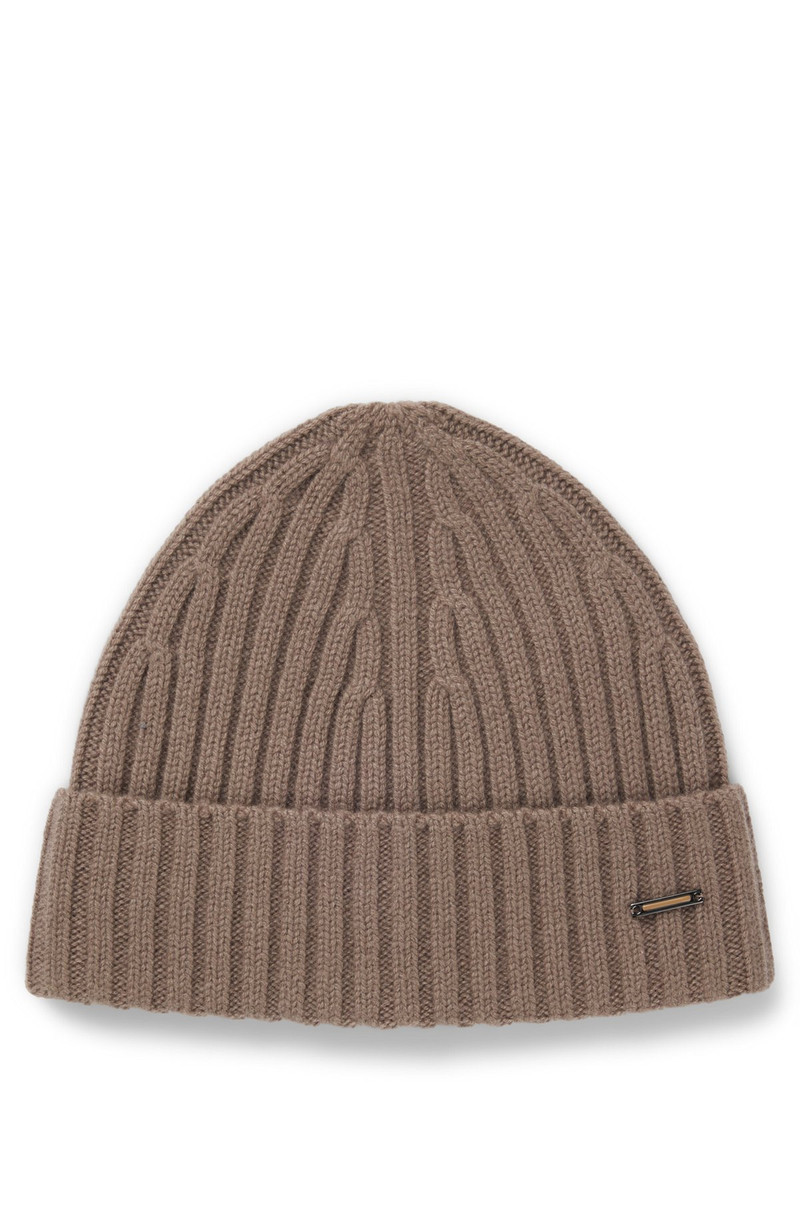 CASHMERE BEANIE HAT WITH RIBBING 1