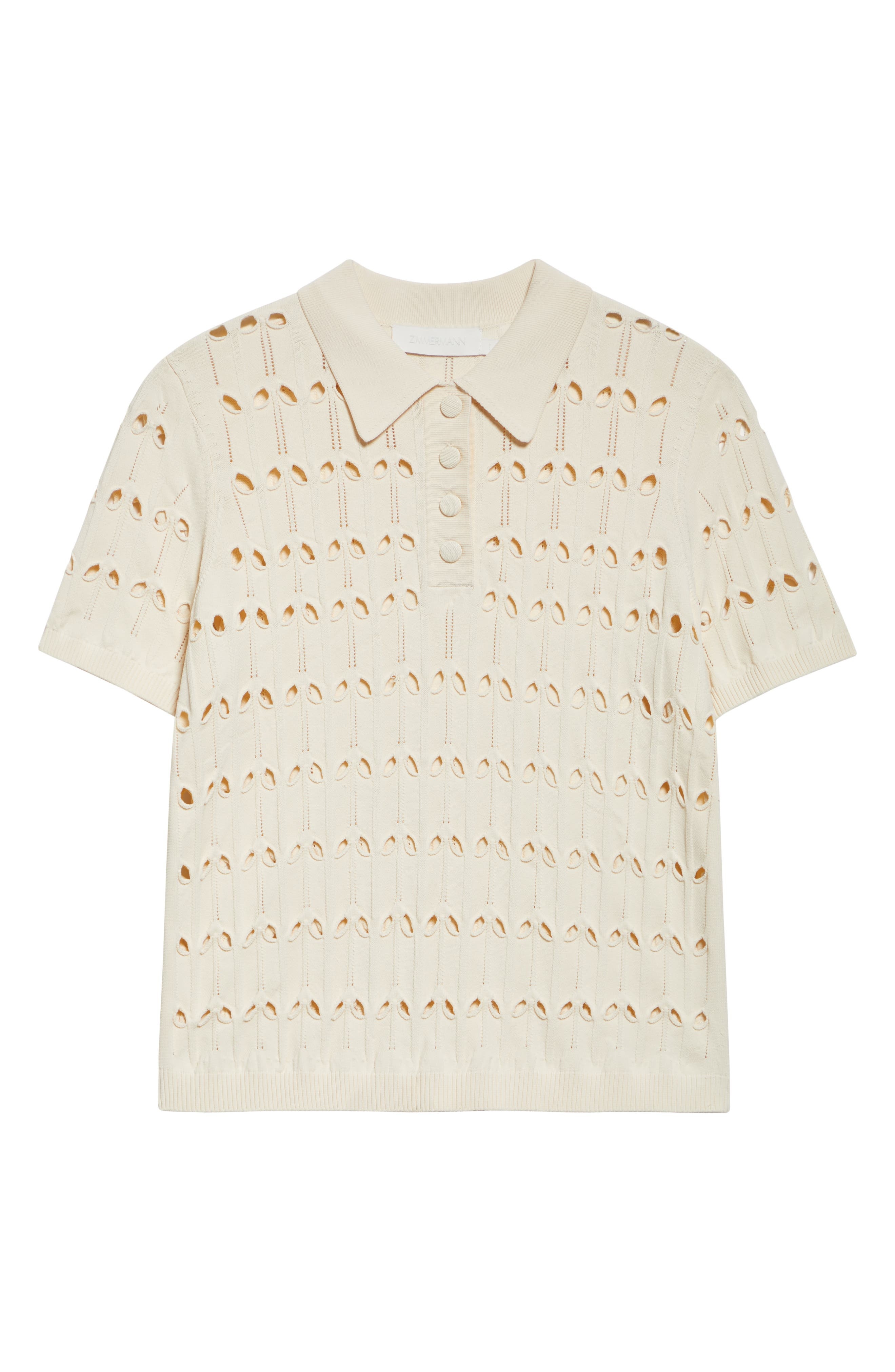 Zimmermann Rhiannon Pointelle Sweater Polo in Cream at Nordstrom - 5