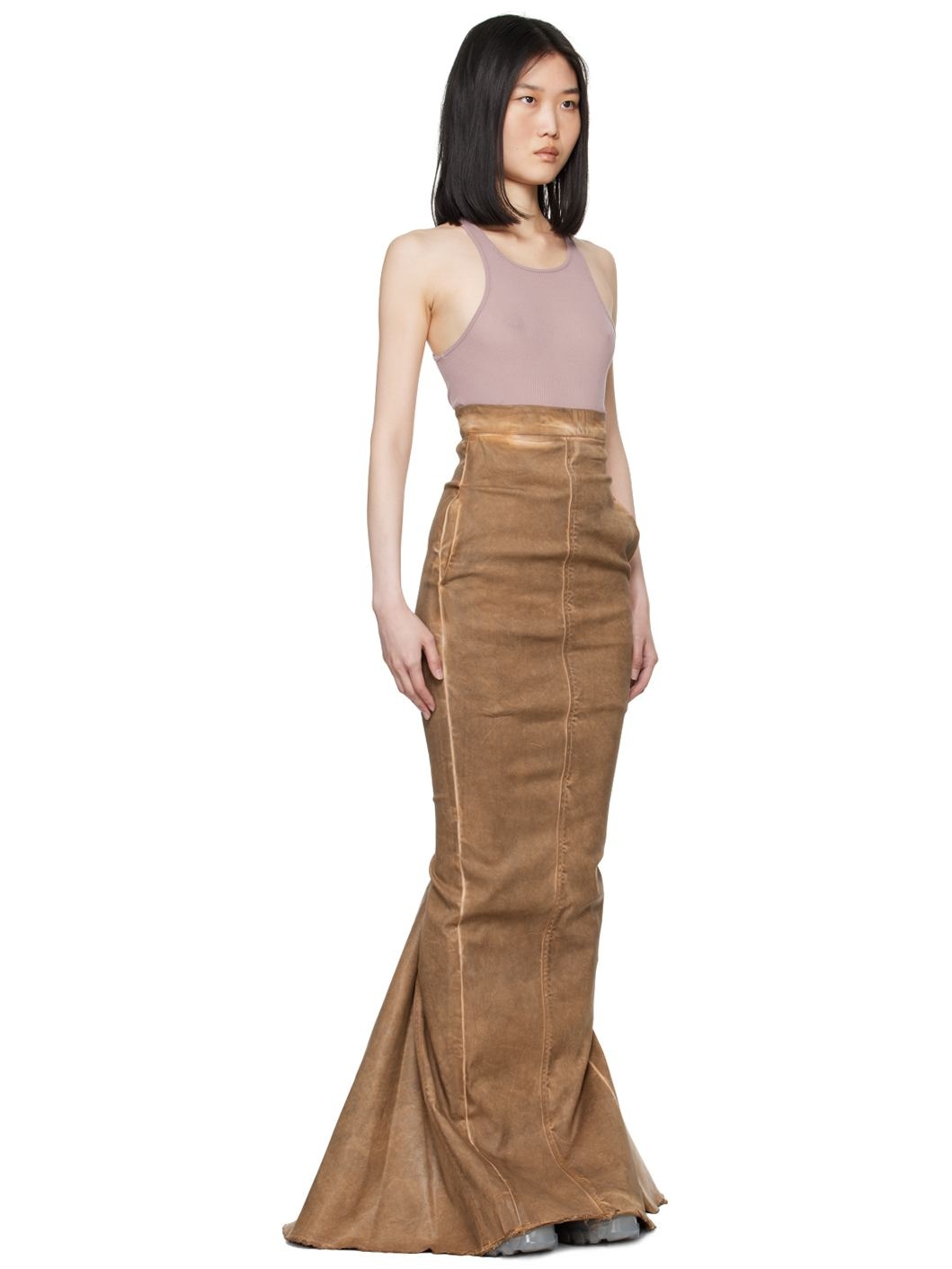 Brown Lido Dirt Pillar Long Denim Maxi Skirt - 2