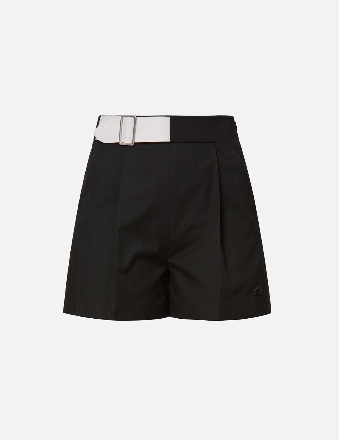 Partial Leather Buckle Belt Shorts - 1