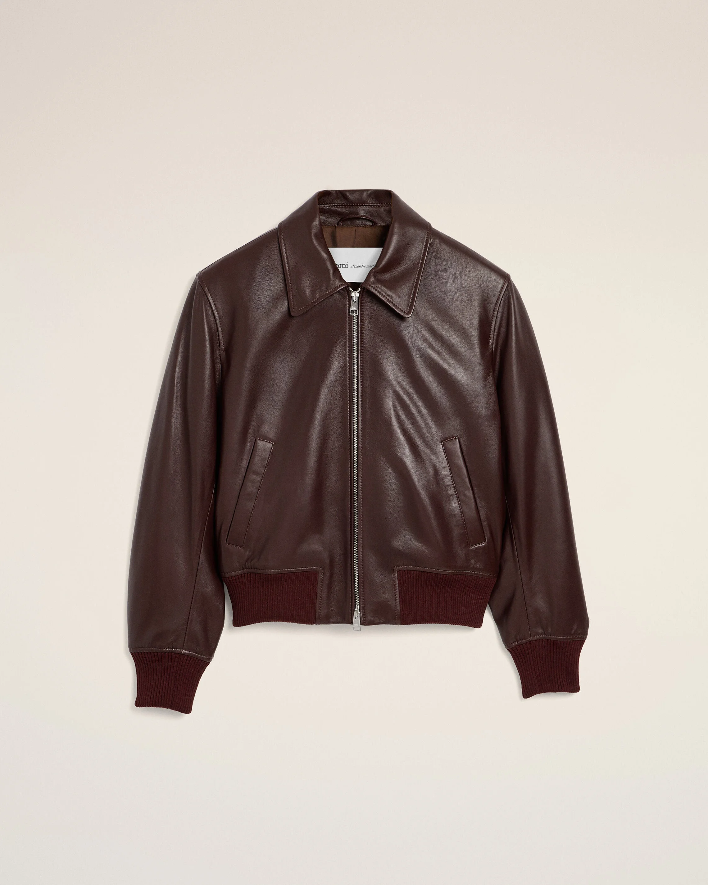 BURGUNDY LAMB LEATHER ZIPPED JACKET - 1