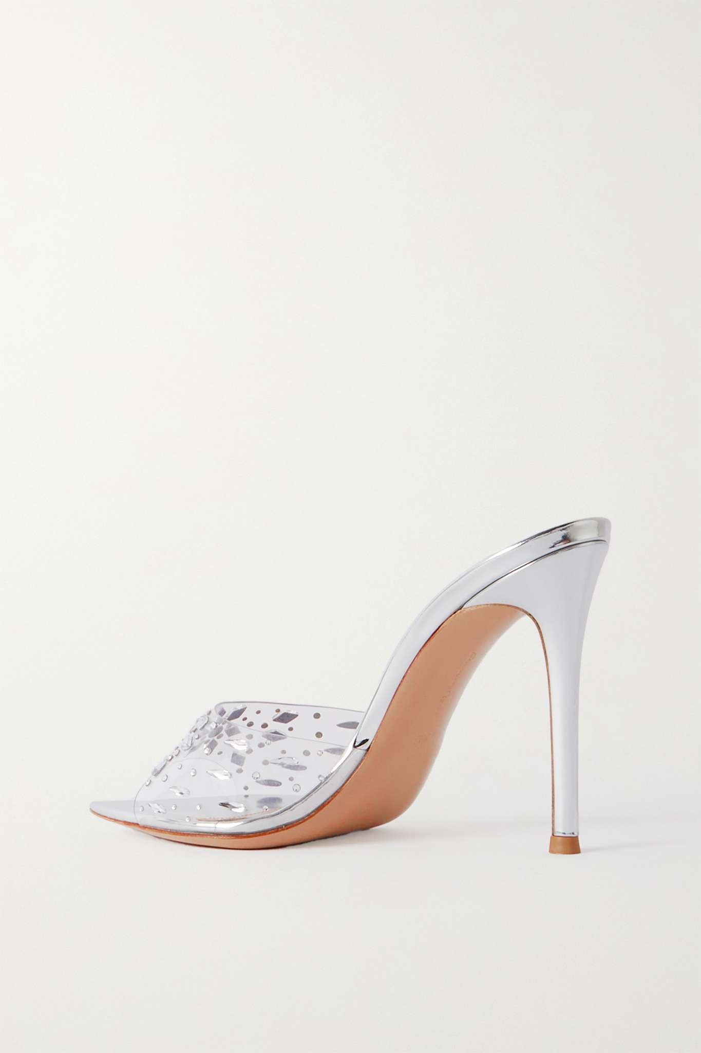 Elle 105 crystal-embellished PVC and mirrored-leather mules - 3