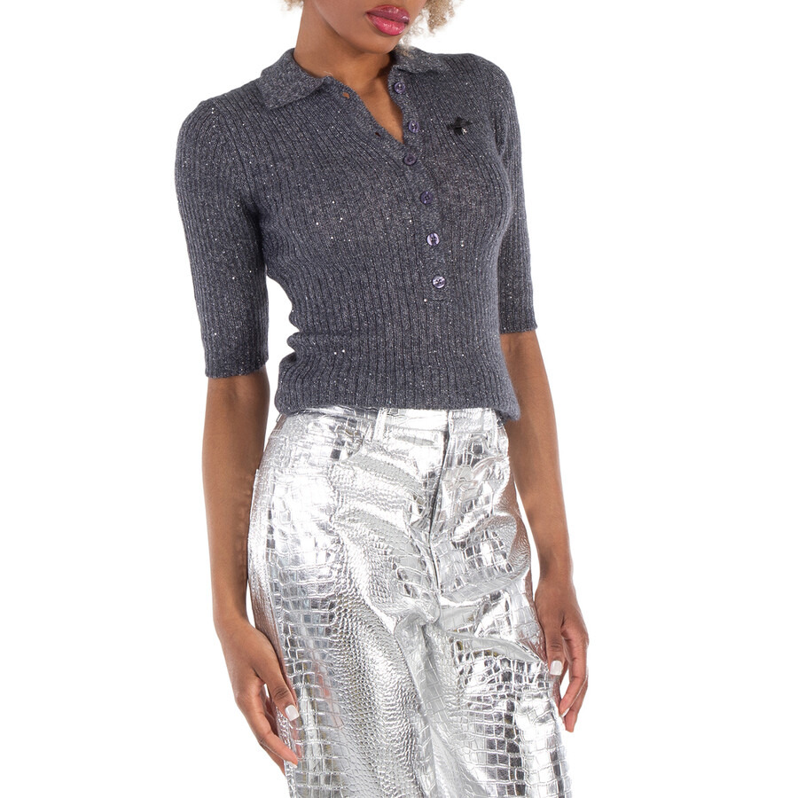Rotate Ladies Magnet Sequin Knit Polo Shirt - 2