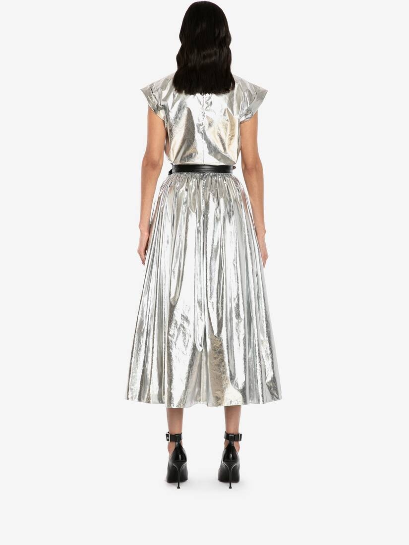 Cap Sleeve Metallic T-shirt in Silver - 4