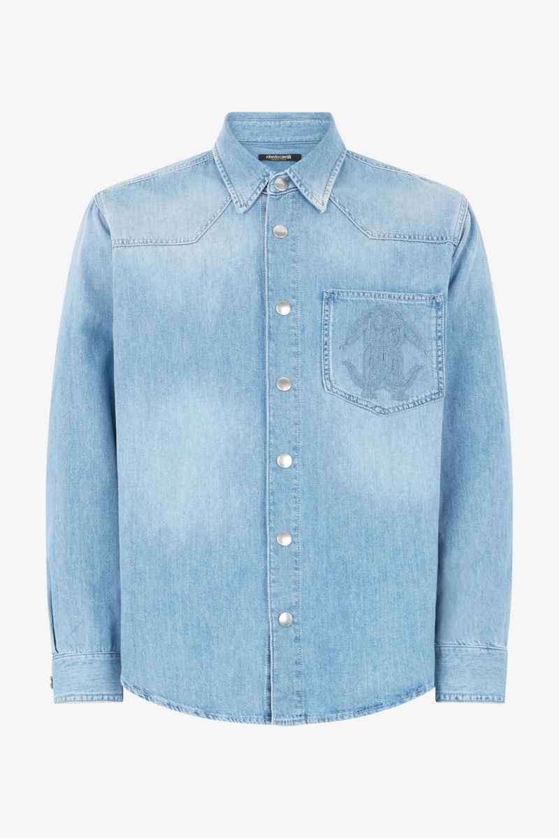 Denim Shirt With Mirror Snake Monogram - 1