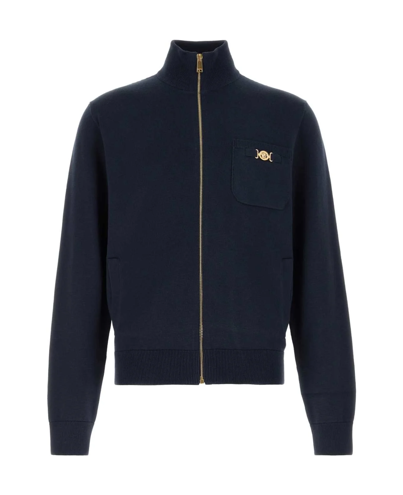 Dark Blue Cotton Blend Cardigan - 1