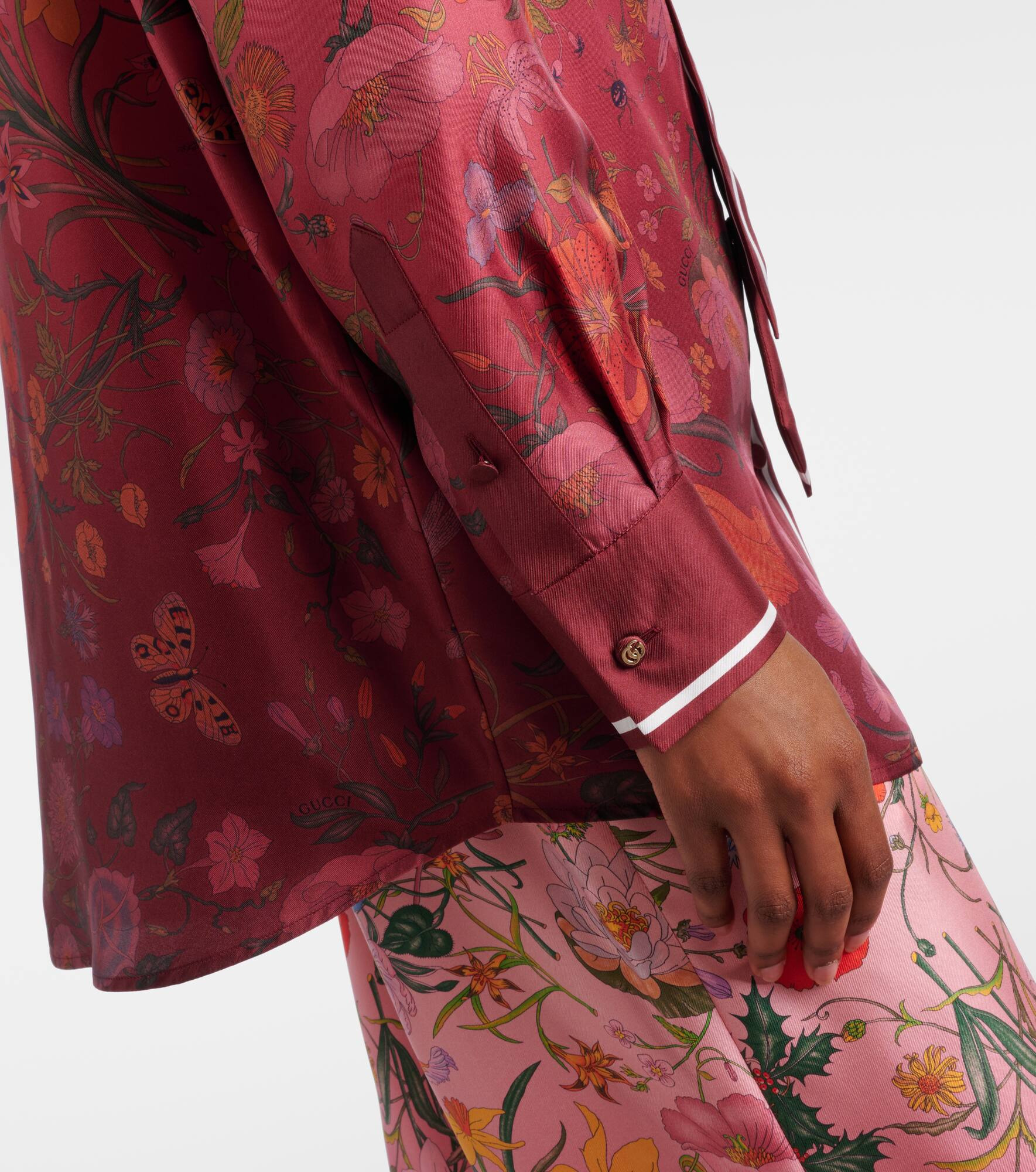 Floral tie-neck silk shirt - 5