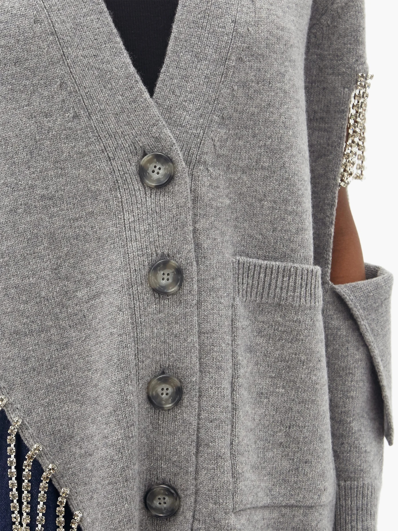 Asymmetric crystal-embellished wool cardigan - 3