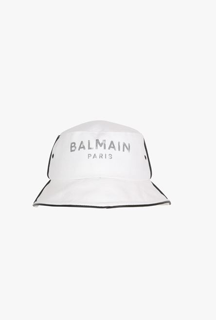 White cotton and leather B-Army bucket hat with black Balmain logo - 1