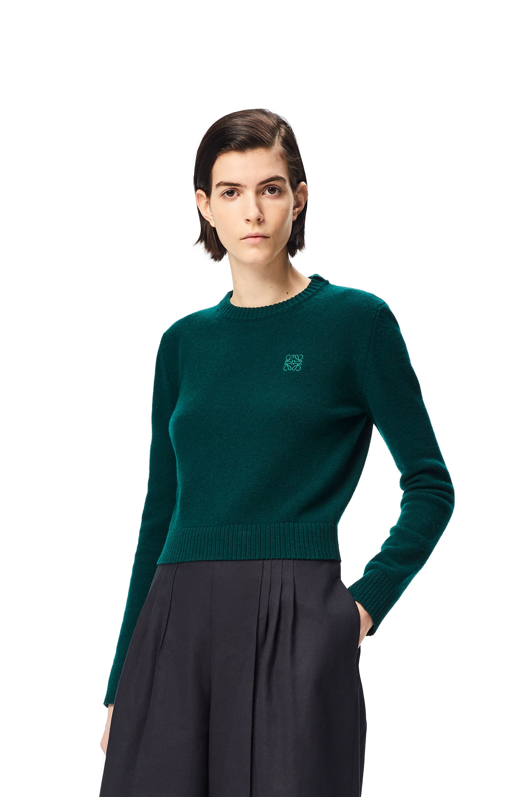 Anagram embroidered cropped sweater in wool - 3