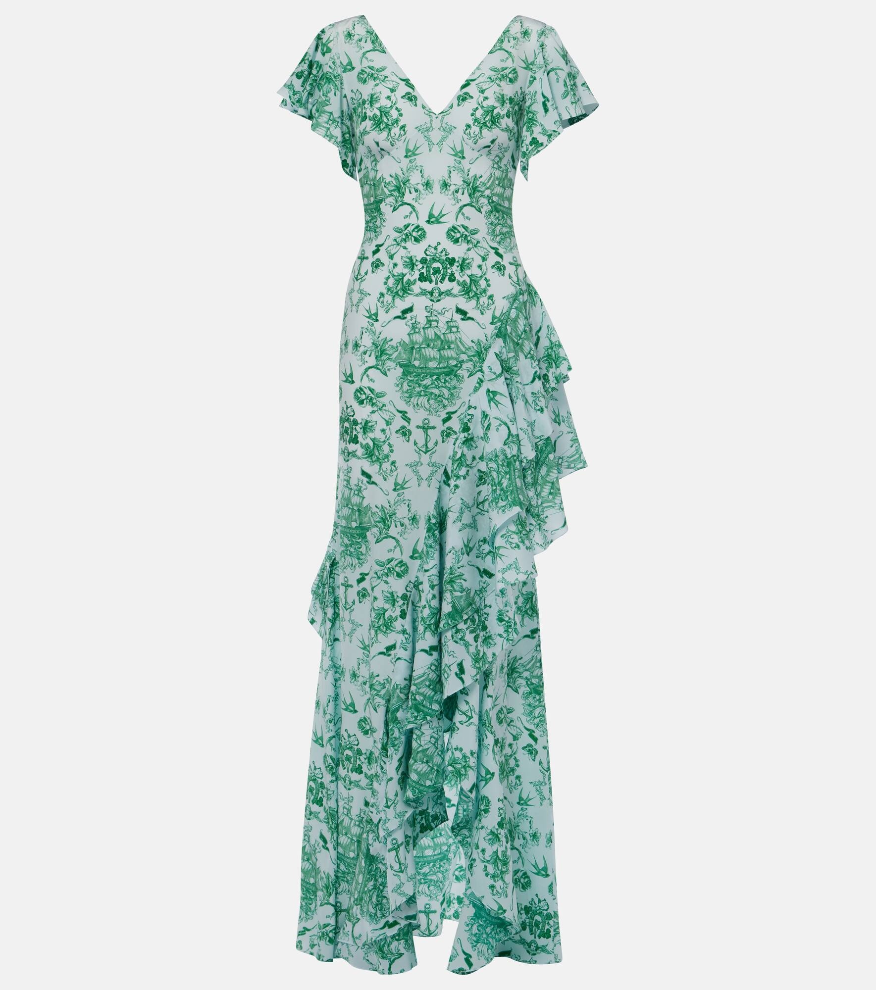 Printed ruffled silk crêpe de chine gown - 1