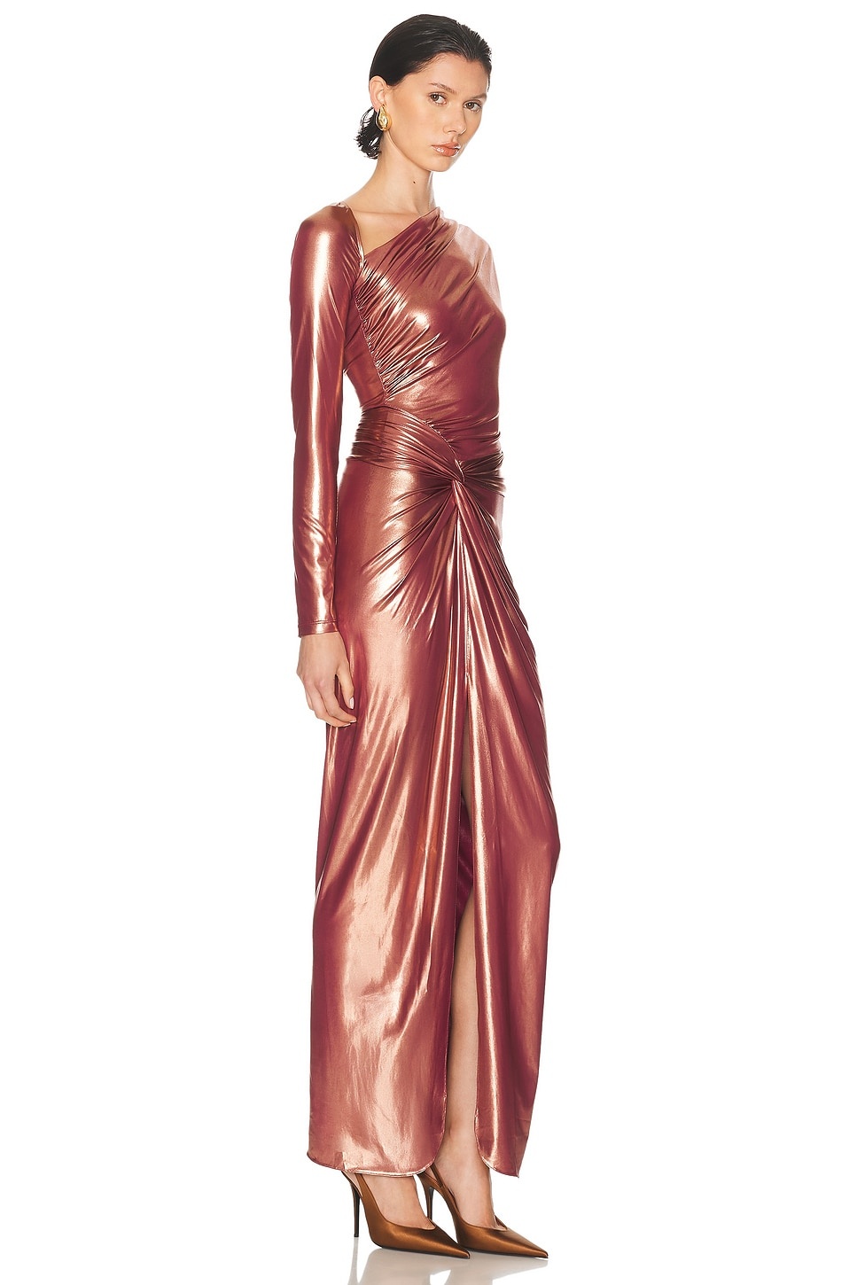 Coated Jersey Asymmetric Draped Sarong Dress - 2