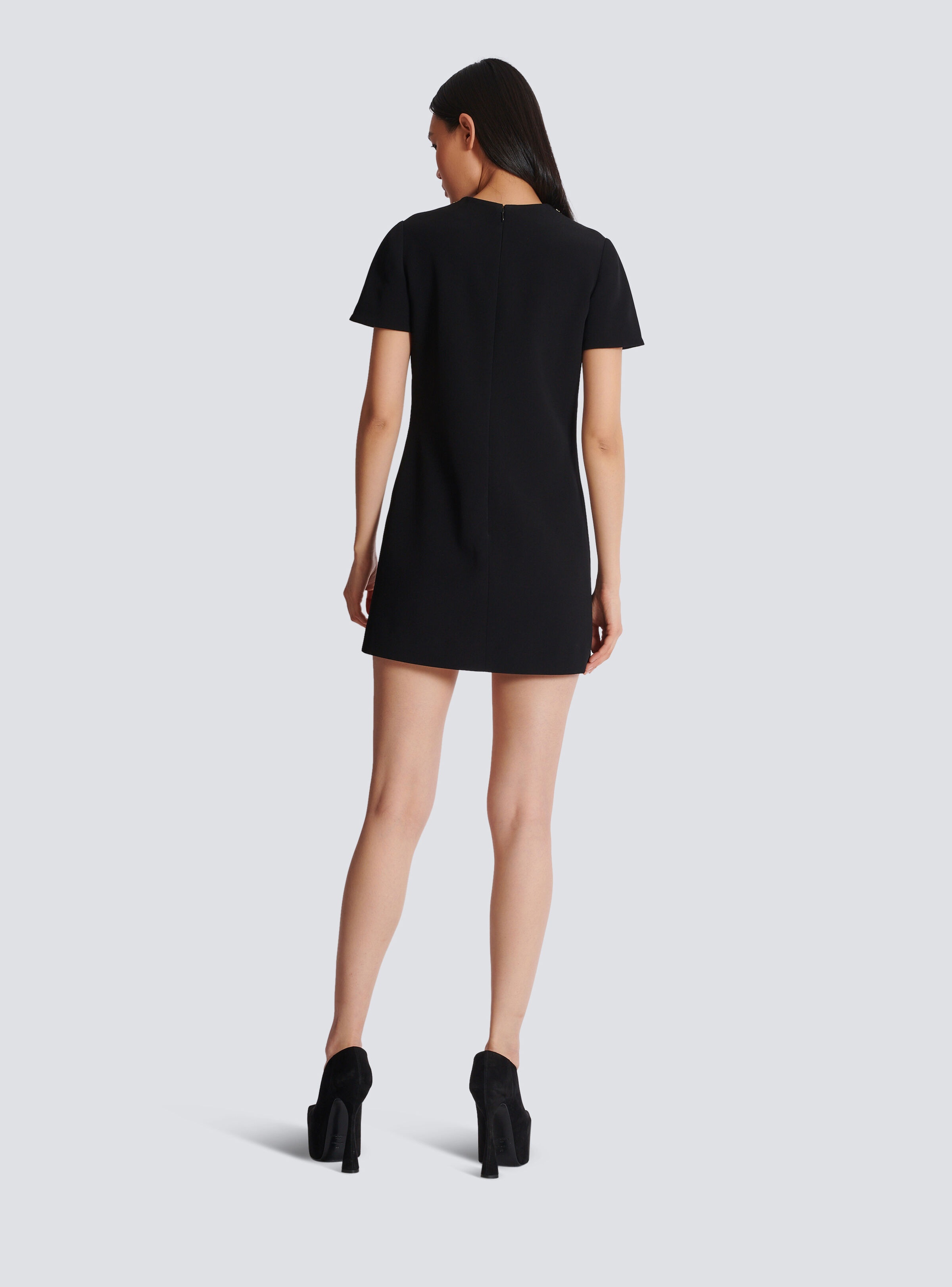 Embroidered crepe shift dress - 4
