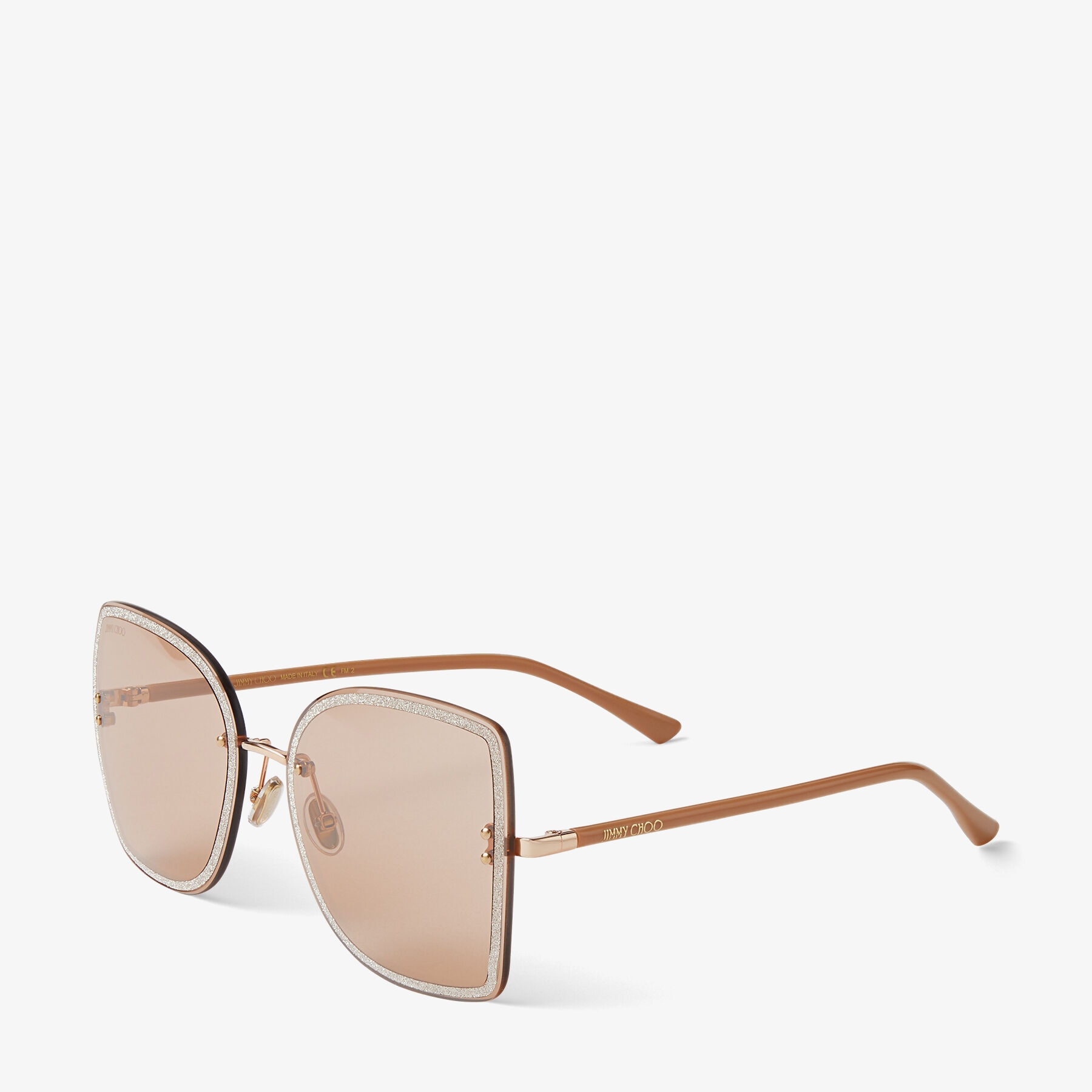 Leti
Copper Gold Metal and Nude Glitter Square-Frame Sunglasses - 3