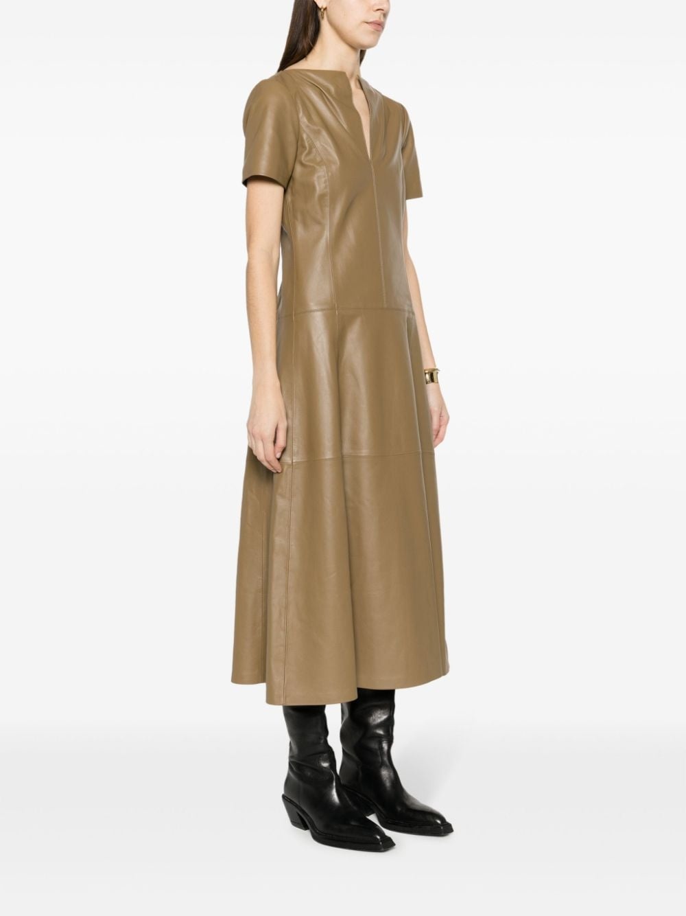 tiered-skirt leather midi dress - 3