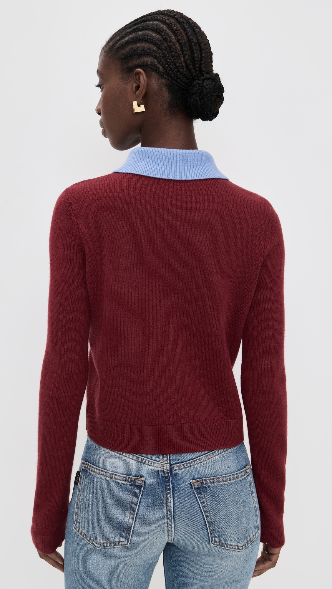Burgundy Contrast Collar Knit Top - 2