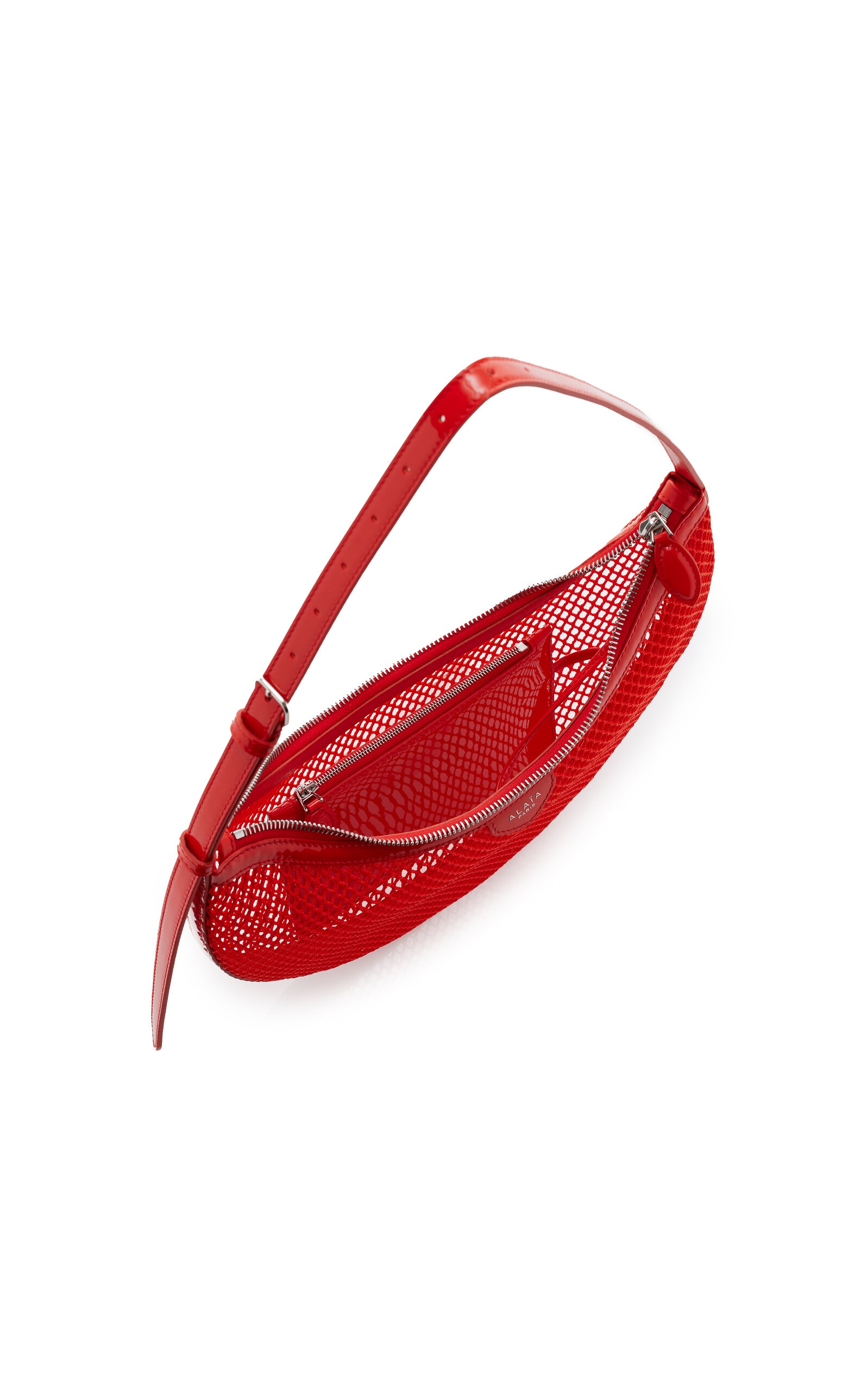 One Piece Demi Leather-Trimmed Mesh Shoulder Bag red - 2