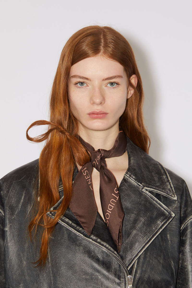 Acne Studios Logo silk scarf - Chocolate brown outlook