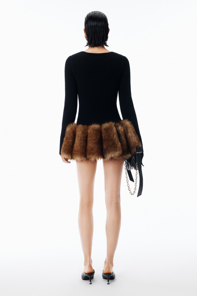Alexander Wang Zip Cardigan in Faux Fur-Trimed Wool outlook