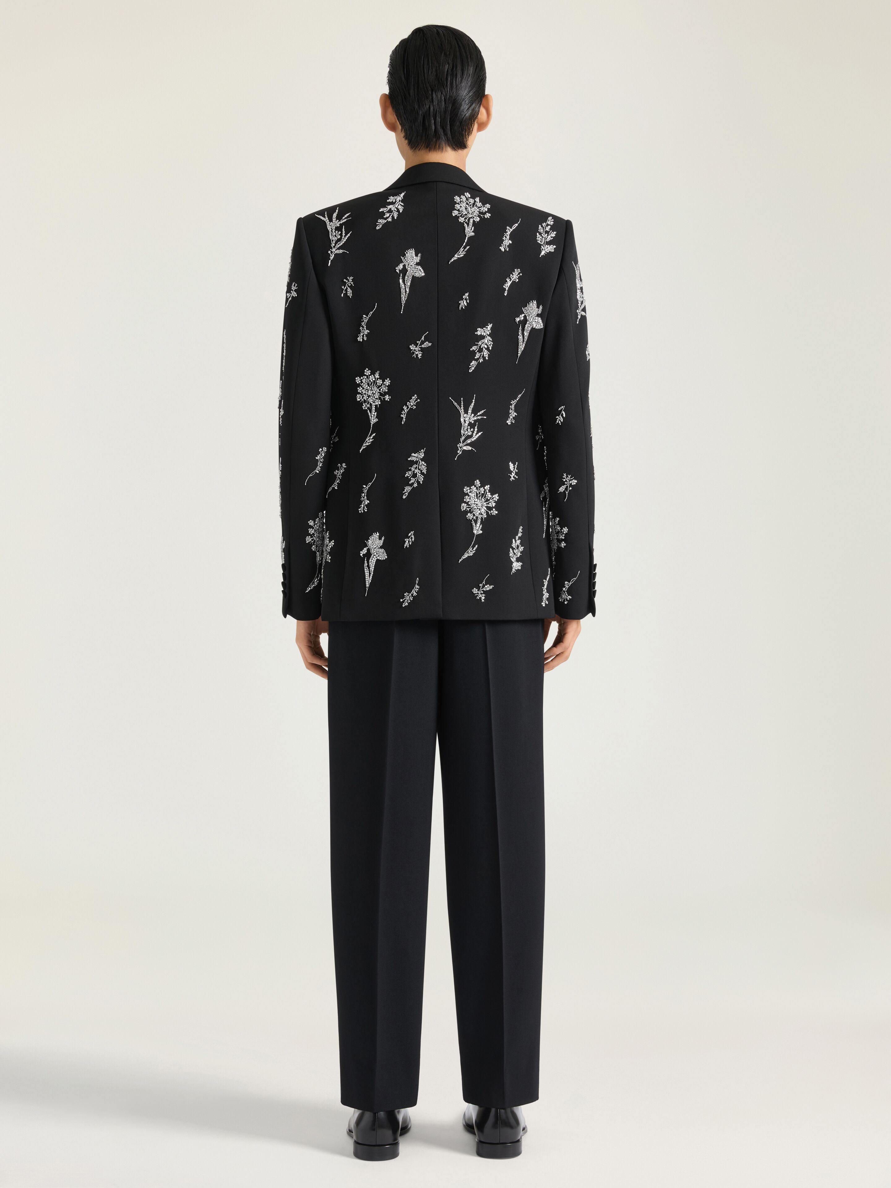 SINGLE BREASTED JACKET IN CRYSTAL EMBROIDERED WOOL - 3