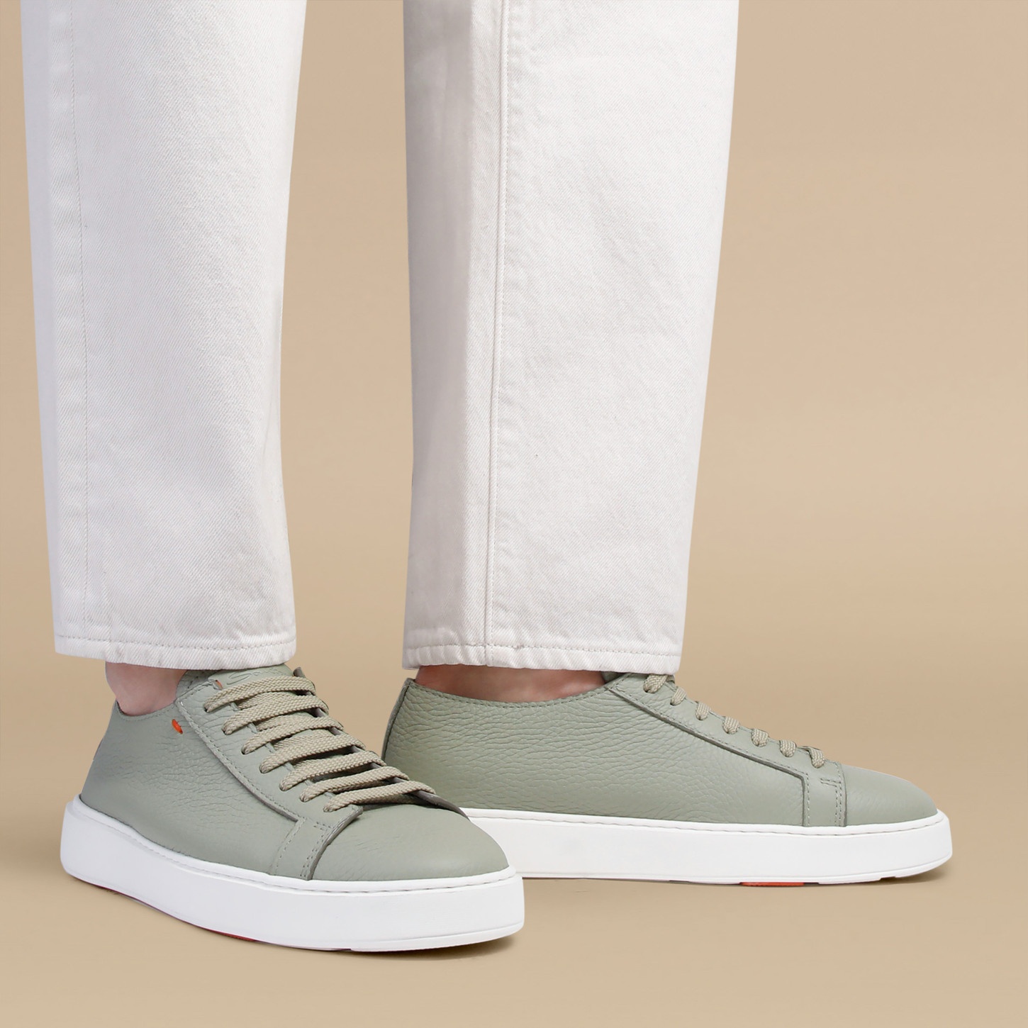 Men's green tumbled leather sneaker - 2