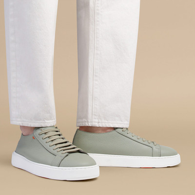 Santoni Men's green tumbled leather sneaker outlook