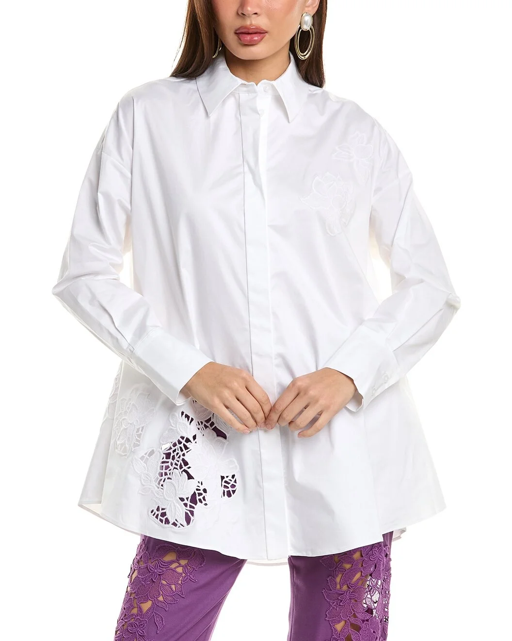 Oscar de la Renta Gardenia Threadwork Shirt - 1